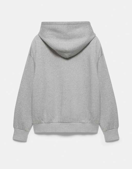 Pull&Bear boxig huvtröja i mocka med dragkedja i grått, 6 av 7