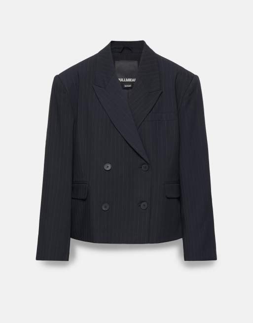 Pull&Bear boxig randig kavaj i marinblått, 5 av 7