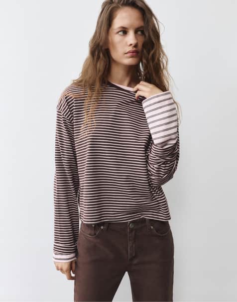 Pull&Bear boxig t-shirt med långa ärmar i rosa - view 1