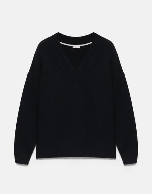 Pull&Bear boxig tröja med v-ringning i svart, 5 av 7