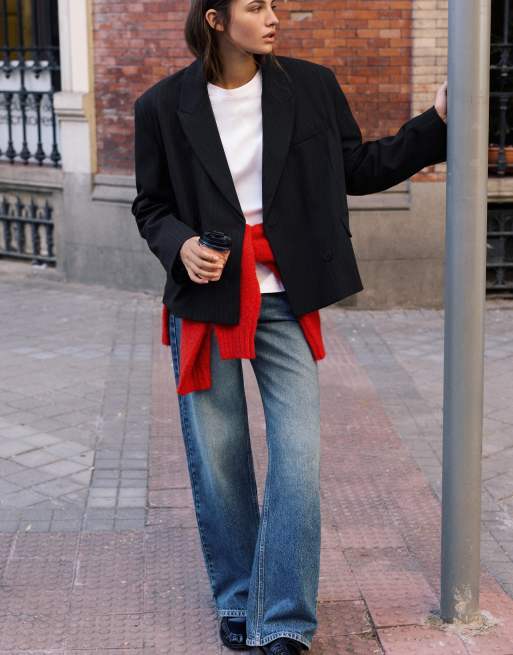 Pull&Bear boxy blazer met krijtstreep in navy, 4 van 7