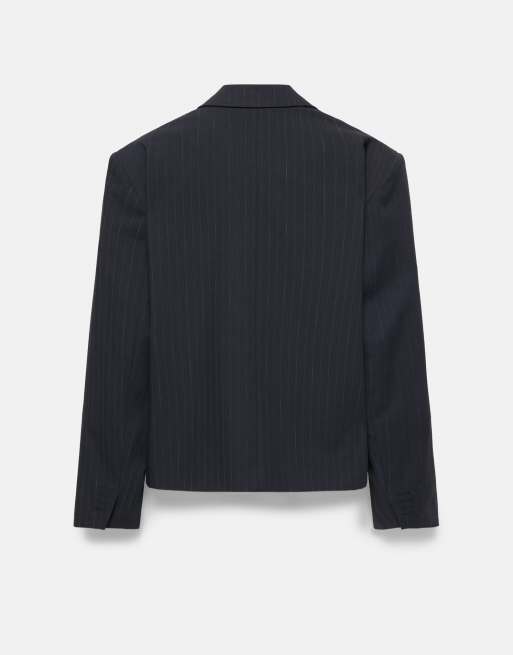 Pull&Bear boxy blazer met krijtstreep in navy, 7 van 7