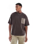 [Pull & Bear] Pull & Bear boxy contrast pocket t-shirt in brown S BROWN