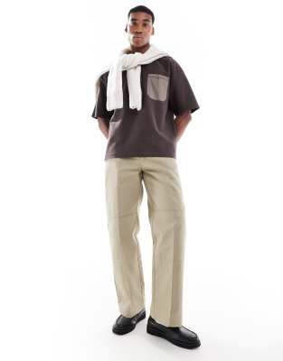 Pull & Bear Boxy Contrast Pocket T-shirt In Brown