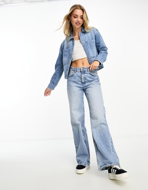 Pull&Bear boxy cropped denim shirt in medium blue