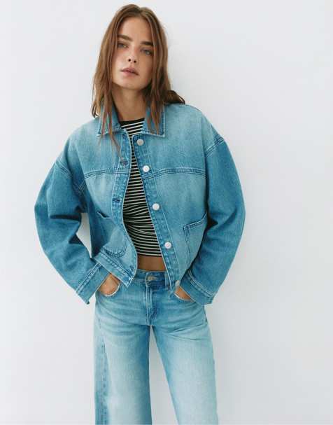 Pull&Bear Boxy Denim-Hemdjacke in Hellblau - view 1