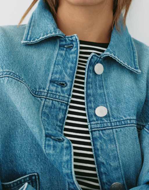 Pull&Bear boxy denim overshirt i lyseblå, 4 af 6