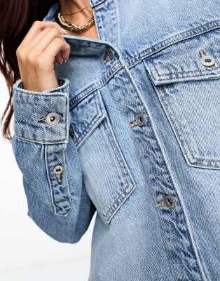 Pull&Bear boxy denim overshirt in medium blue