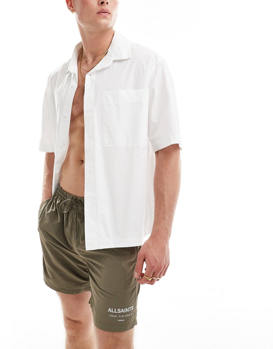 Pull & Bear Boxy Fit Camp Collar Shirt In White