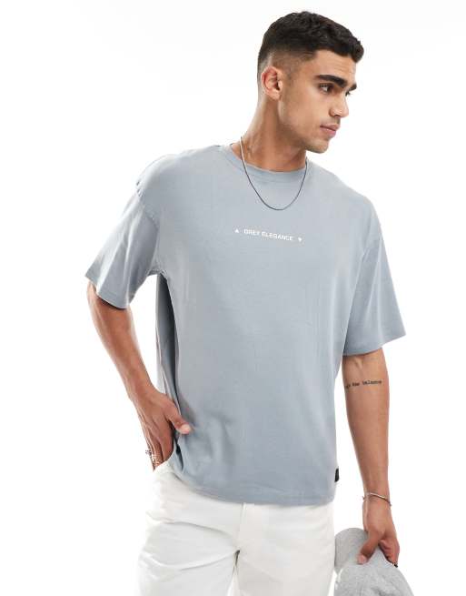 Pull&Bear boxy fit Grey Elegance print T-shirt in gray | ASOS