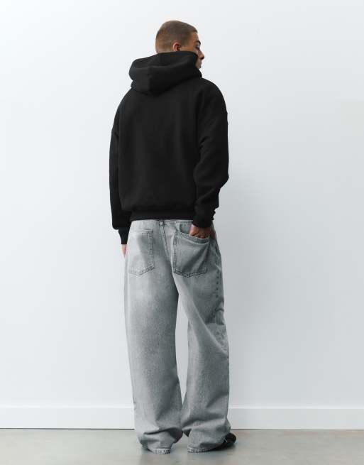 Pull&Bear Boxy fit hoodie in black, 2 of 7