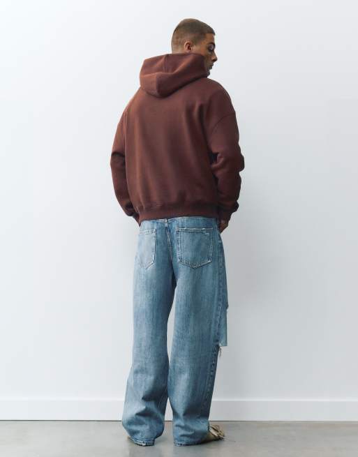 Pull&Bear Boxy fit hoodie in chocolate, 2 of 7