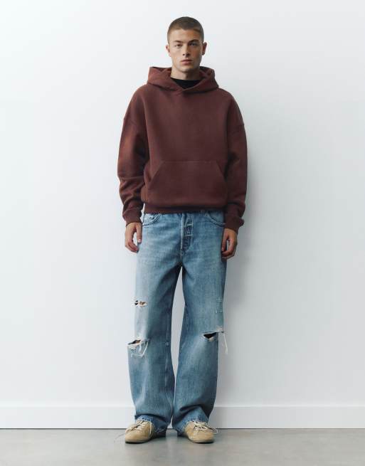 Pull&Bear Boxy fit hoodie in chocolate, 4 of 7