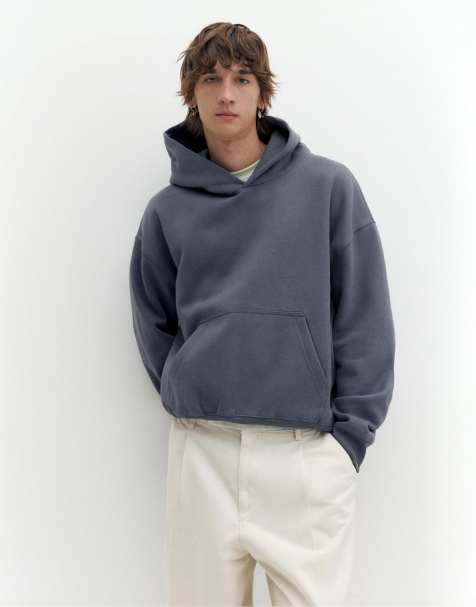 Pull&Bear Boxy fit hoodie in grey blue - view 1