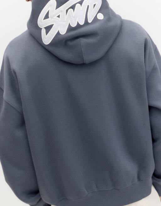 Pull&Bear Boxy fit hoodie in grey blue, 2 of 7