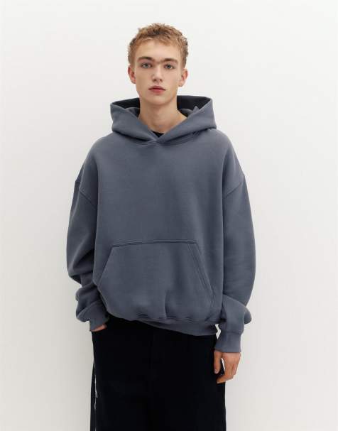 Pull&Bear boxy-fit hoodie in grijsblauw - view 1