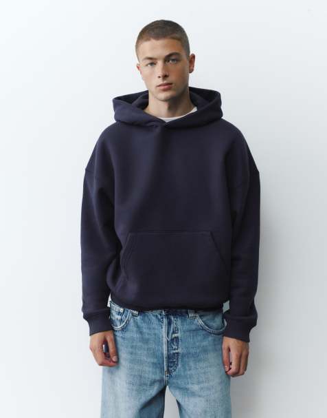 Pull&Bear boxy-fit hoodie in navy - view 1