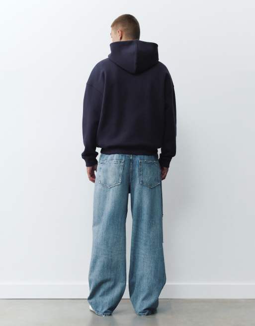 Pull&Bear Boxy fit hoodie in navy, 2 of 7