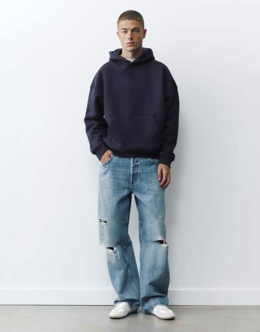 Pull&Bear Boxy fit hoodie in navy, 4 of 7