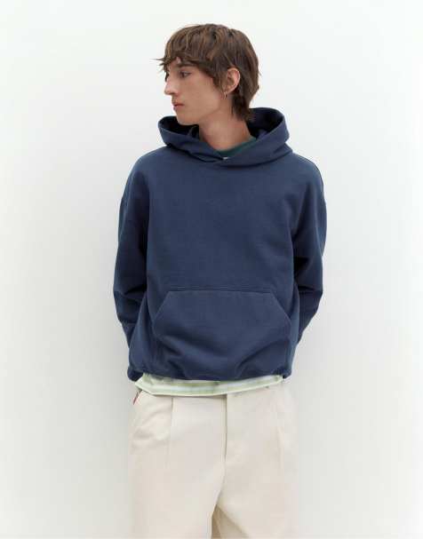 Pull&Bear boxy fit hættetrøje i blå - view 1