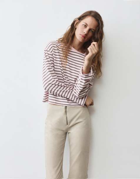Pull&Bear Boxy-fit langærmet T-shirt i brun - view 1