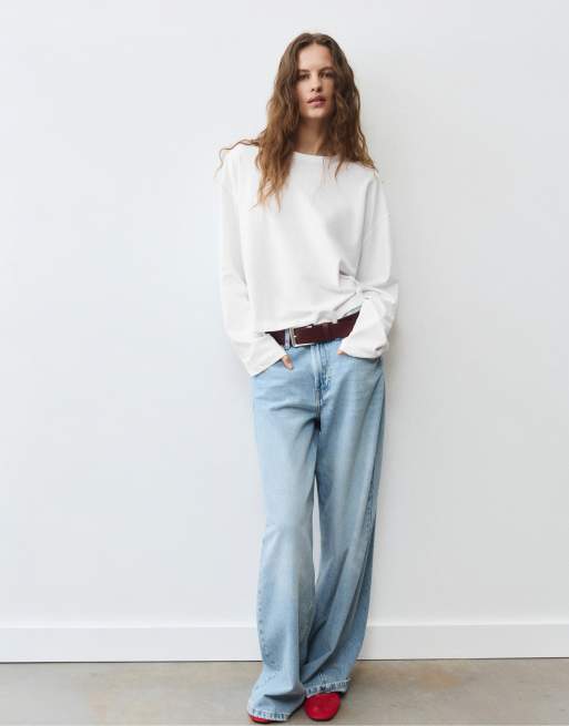 Pull&Bear boxy-fit langærmet T-shirt i hvid, 4 af 7