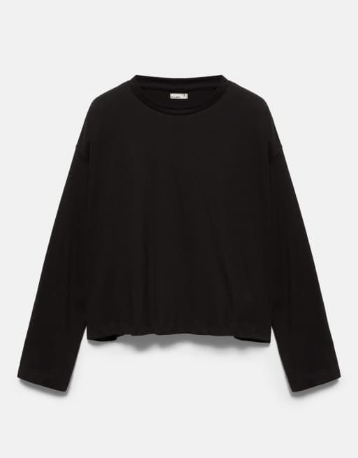 Pull&Bear boxy fit langærmet T-shirt i sort, 6 af 7