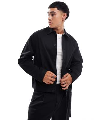 boxy fit long sleeve shirt in black