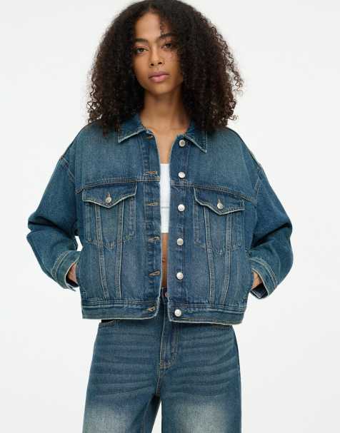 Pull&Bear – Boxy Fit Oversize-Jeansjacke in Blau - view 1