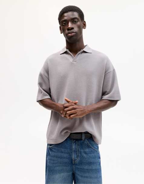 Pull&Bear Boxy fit short sleeve polo shirt in grey - view 1