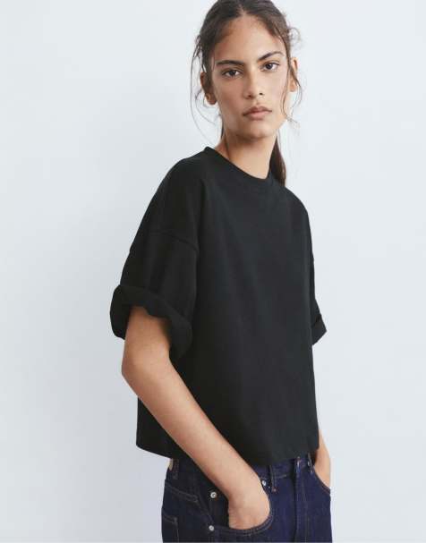 Pull&Bear Boxy-fit short sleeve t-shirt in black - view 1