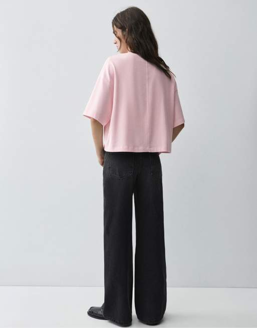 Pull&Bear Boxy-fit short sleeve t-shirt in pale pink, 2 of 7