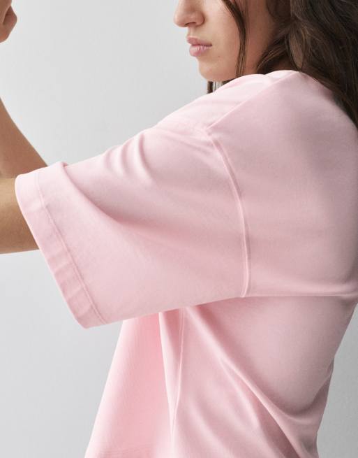 Pull&Bear Boxy-fit short sleeve t-shirt in pale pink, 3 of 7