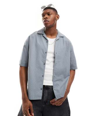 Pull&Bear Pull&Bear boxy fit stripe shirt in pale blue