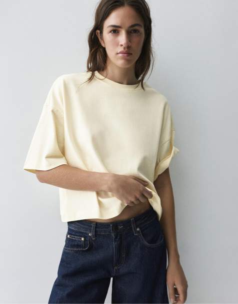 Pull&Bear boxy-fit T-shirt met korte mouwen in vanille - view 1