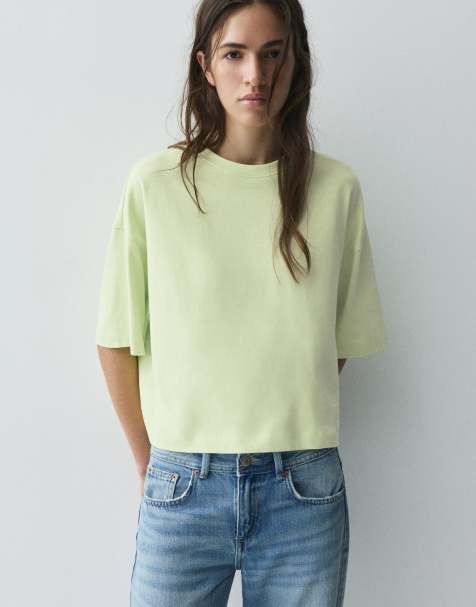 Pull&Bear Boxy-Fit T-Shirt mit kurzen Ärmeln in Limette - view 1