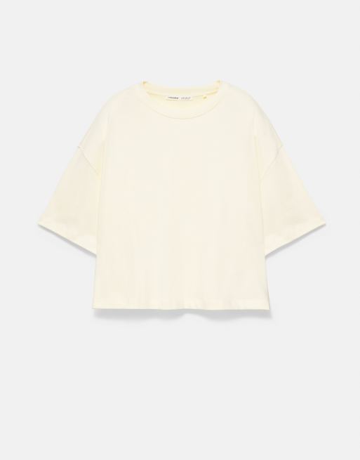Pull&Bear Boxy-Fit T-Shirt mit kurzen Ärmeln in Vanille, 5 von 7