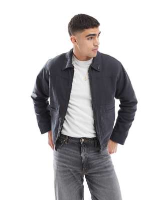 boxy fit zip through jacket in gray