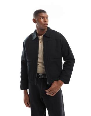 Pull & Bear Boxy Fit Zip Up Jacket In Black