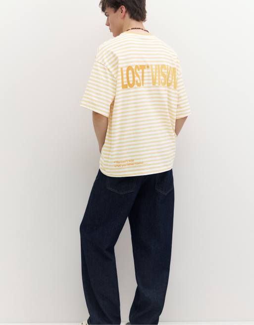 Pull&Bear boxy gestreiftes T-Shirt in Gelb, 5 von 7