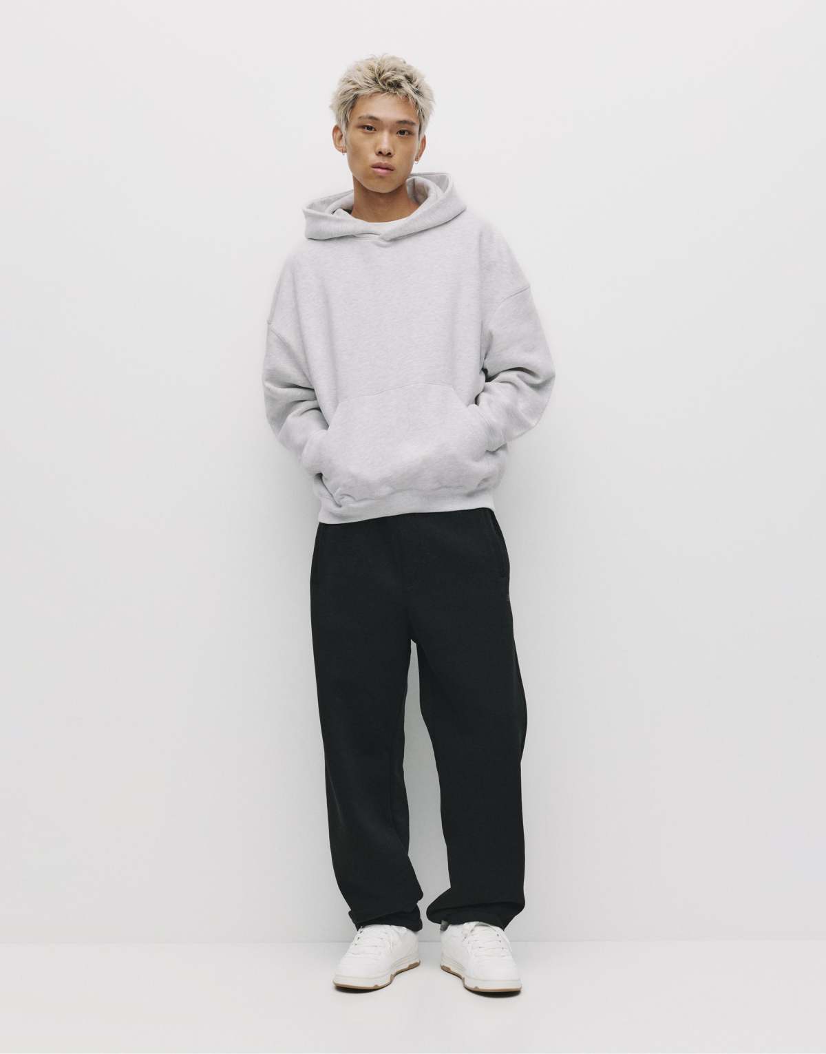 Pull&Bear Boxy hoodie in pale marl