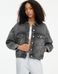 [Pull & Bear] Pull & Bear boxy oversized denim jacket in grey XS GREY