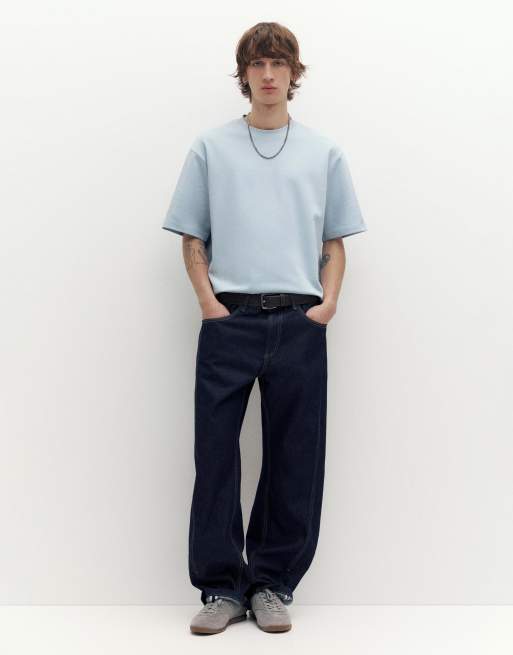 Pull&Bear boxy oversized interlock t-shirt in blue, 3 of 4