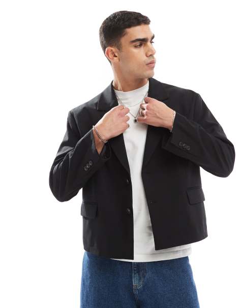 Pull&Bear boxy relaxed tailored blazer in black - view 1