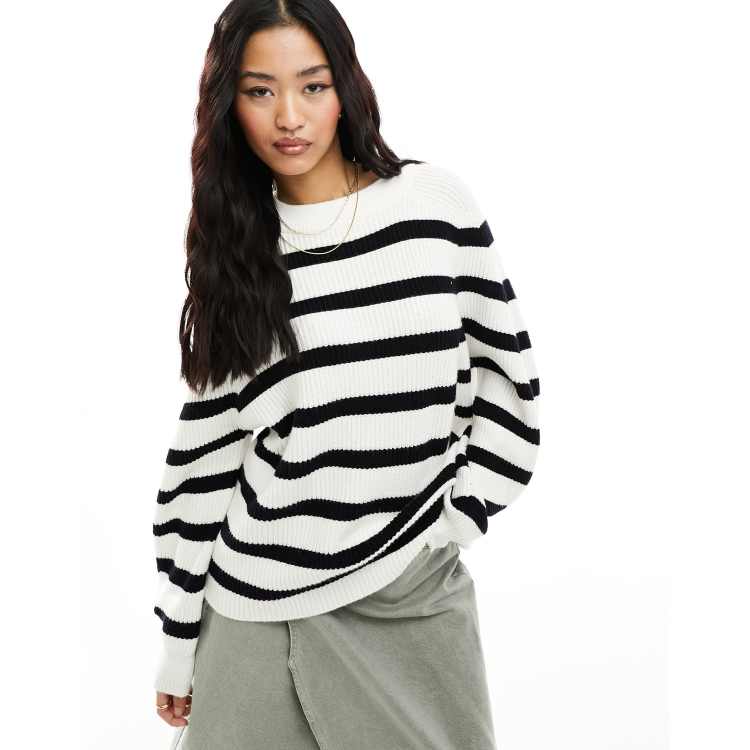 Pull&Bear boxy ribbed sweater in ecru stripe