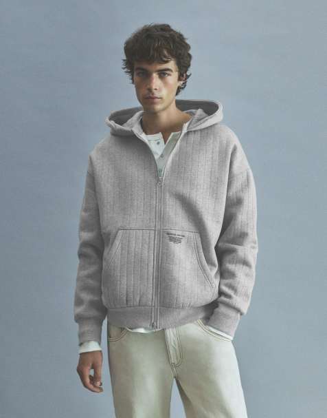 Pull&Bear boxy suède hoodie met rits in grijs - view 1