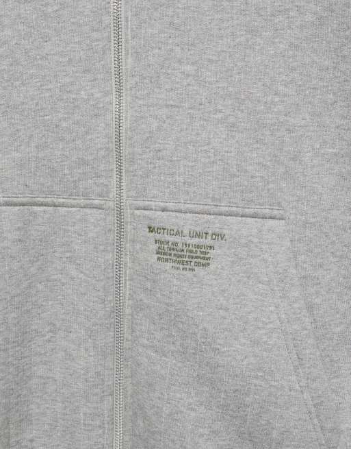 Pull&Bear Boxy-Wildleder-Kapuzenpullover mit Reißverschluss in Grau, 5 von 7
