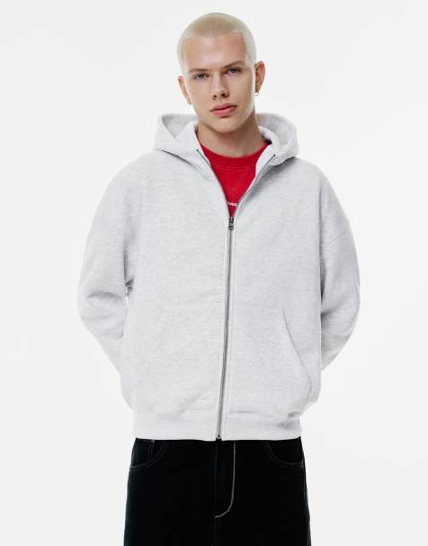 Pull&Bear Boxy zip-up sweatshirt in pale marl - view 1