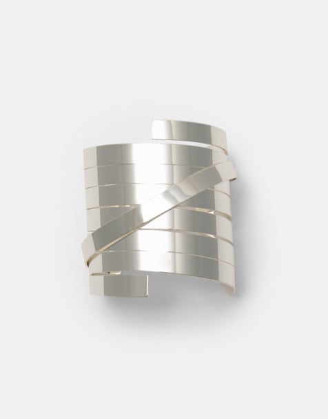 Pull&Bear - Bracciale rigido argentato con fascetta incrociata - view 1