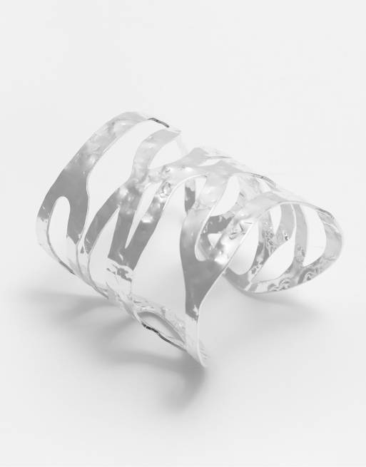 Pull&Bear - Bracciale rigido color argento zigrinato
